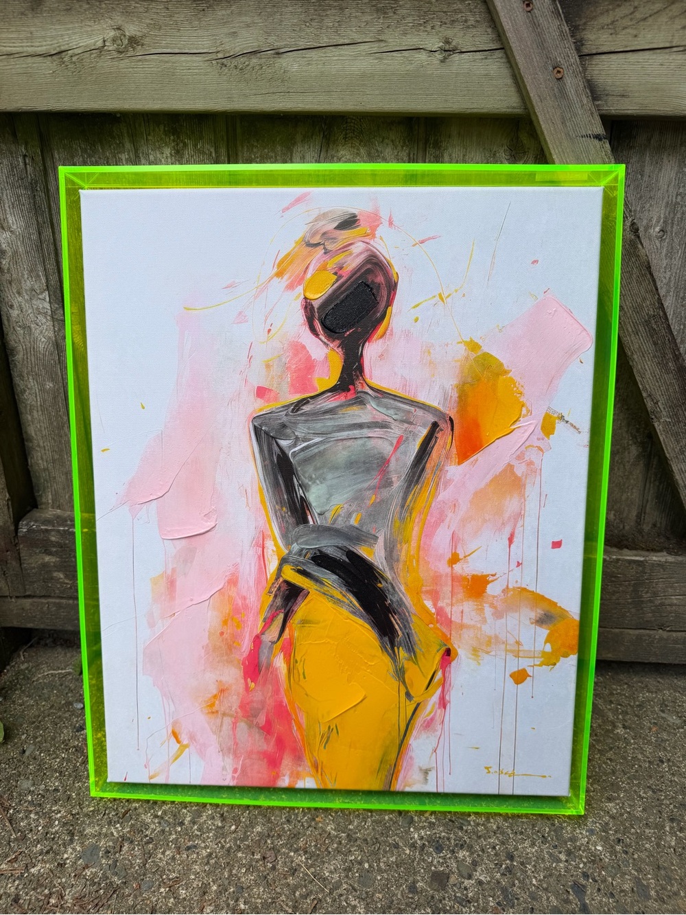 Abstract Figure Wall Art in Pink, Yellow and Black